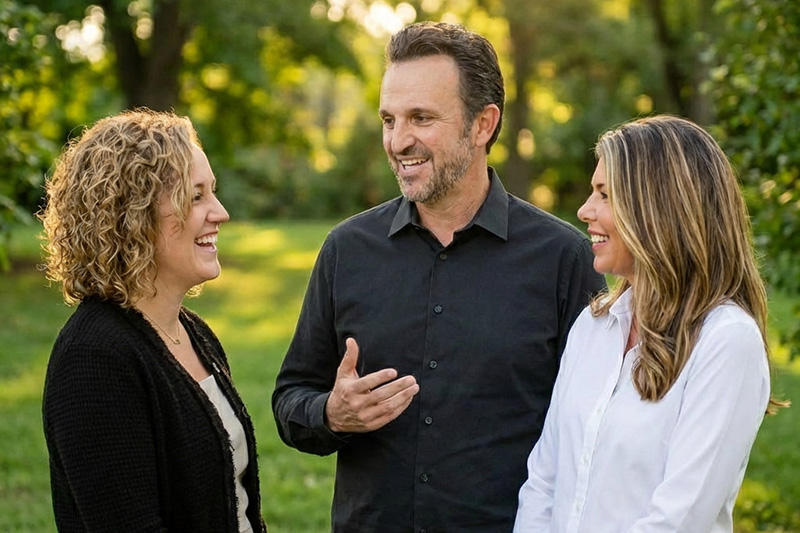 PEG Team Members Chatting Outside